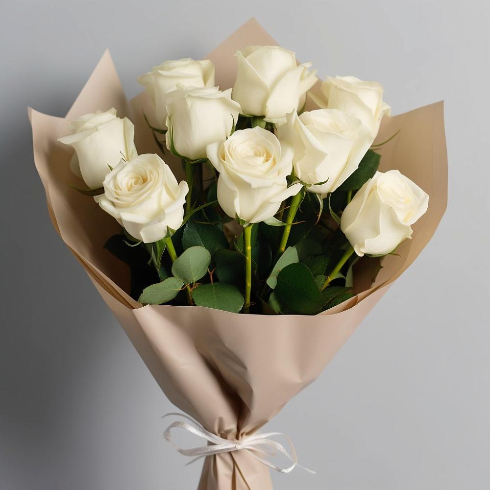 Букет 9 Белых роз Эдлесс Лав в Синегорском