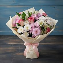 Букет цветов из:  Хризантемы, Альстромерии и Розы в Синегорском