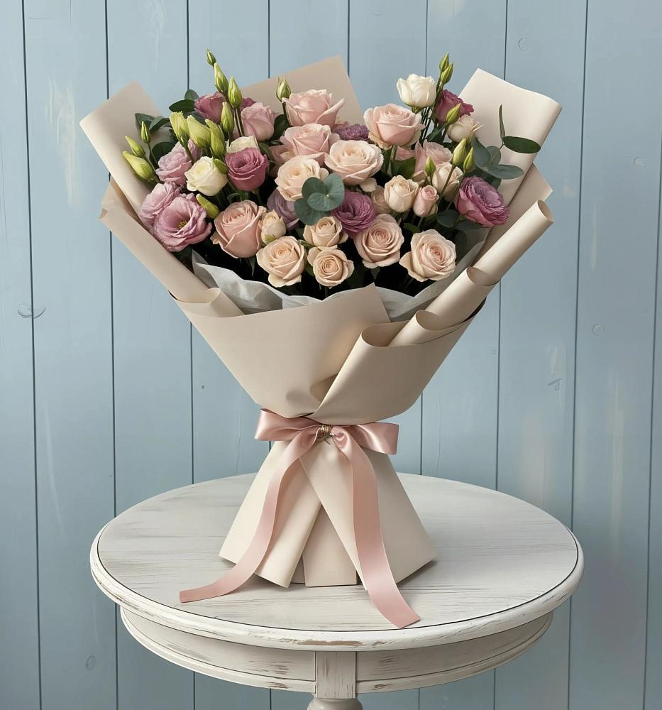 Букет цветов из: Розы и Лизиантусы в Синегорском