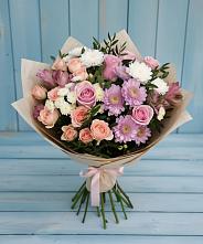 Букет цветов из:  Хризантемы, Розы и Альстромерии в Синегорском